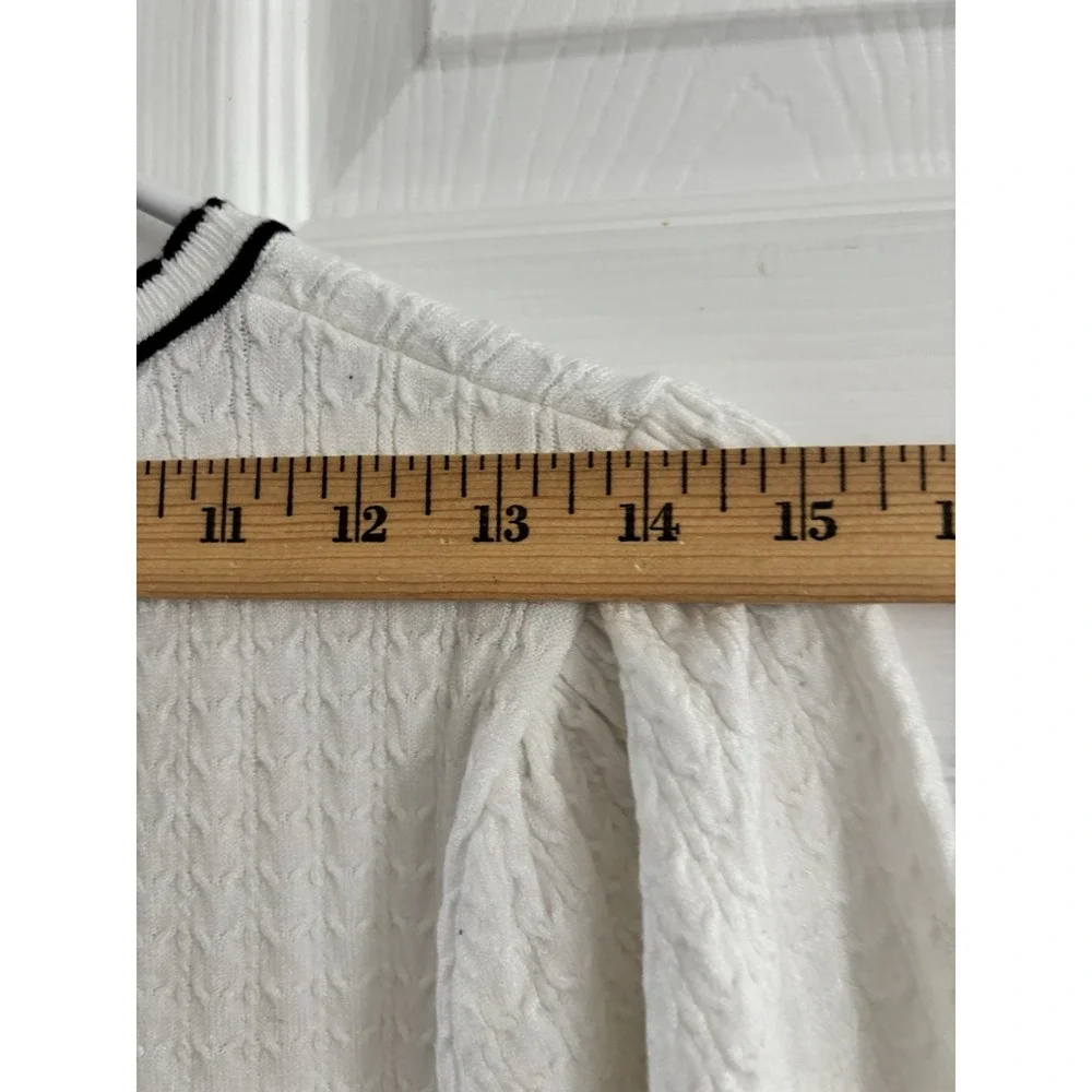 Adrianna Papell Ladylike Scalloped Edge Short Sleeve Sweater Size Large Wht/Navy - Picture 8 of 11